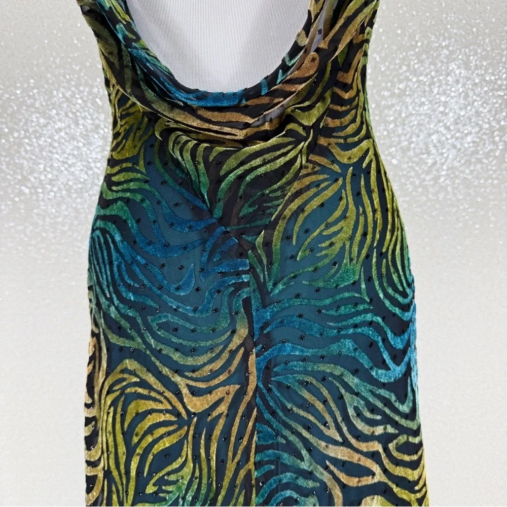 Icon by Kathryn Dianos Green Blue Burnout Velvet Abstract swirl Maxi Dress Party - Picture 8 of 17